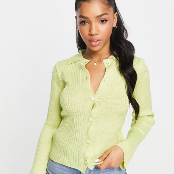 ASOS‎ DESIGN sweater with collar in green Women's size 2 - Picture 1 of 9